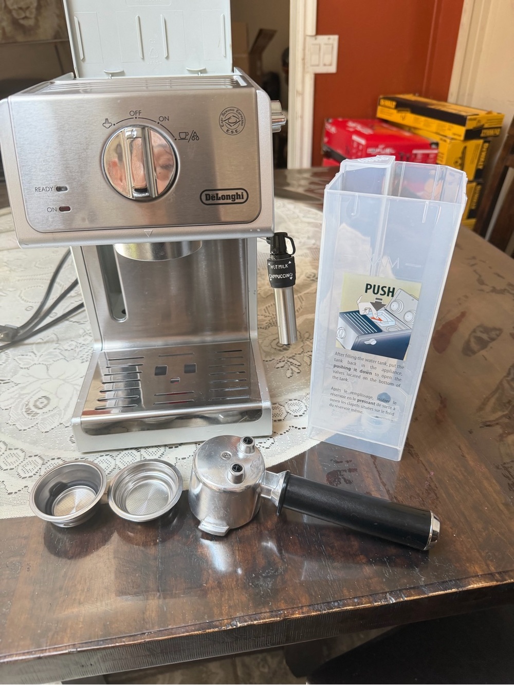 DeLonghi Stainless Steel Espresso , Cappuccino Machine with Portafilter - Silver